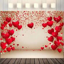 1pc "Happy Galentine's Day" Red Heart Balloon Background Banner, Polyester Fabric, Love Theme Party Photo Backdrop, Suitable For Birthday, Anniversary, Wedding, Bridal Shower, Photography Background, Home And Office Decor - Durable Indoor/Outdoor Wall Decor - Multicolor - View 5
