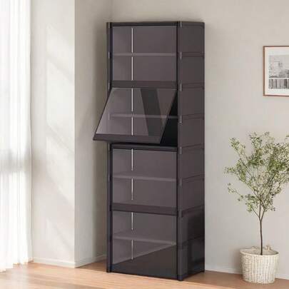 Multifunctional Transparent Flip-Cover Dustproof Shoe Cabinet, Wardrobe With Cover, Shelves, Shoe Rack, Freestanding Display, DIY Assembly, Floor-Standing Storage Rack, Book Cabinet, Suitable For Bedroom, Living Room, Kitchen, Study, Office, Holiday Storage, Christmas Gift