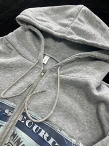 Men's Zip Up Hoodie Abstract Print Oversized Fit Lightweight Pullover For Casual Wear - Xám - Xem 3