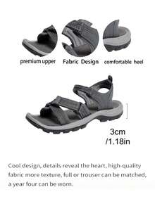 Women's Summer Sandals, Roman Style Open Toe Thin Strap Flat Sandals, Beach Woven Fabric Hook And Loop Strap Women Flat Beach Sandals - Grey - View 4