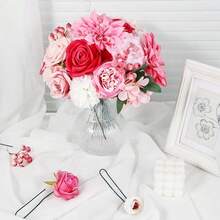 [Free Shipping]Artificial Flower Box Set – Faux Floral Bouquet For Party&Table Centerpieces, Realistic Pink Flowers Artificial For Home & Wedding Decoration,Bulk Fake Flowers With Stems - 亮粉紅色 - 查看 5