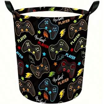 Hopfällbar förvaringskorg, dekor för spelkontroll, spelkonst, tvättkorg, vattentät tvättkorg, smutsiga kläder, presentkorg, lämplig för vardagsrum, sovrum, badrumsinredning, rumsinredning, dekorationer, förvaring, organisation, klänningar, byxor, skor, jeans, stövlar, kjolar, tvättkorg, tvättkorg, förvaringskorg för badrum, korg, förvaringskorg, hopfällbar tvättkorg
