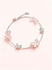 1pc Elegant Pink Butterfly Bracelet, Unique High-End Design With Delicate Pendant (Gift Box Not Included) - Pink - View 2