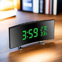 1pc Multifunctional LED Curved Large Screen Alarm Clock, Time/Temperature/Humidity Display Clock On One Screen, Desktop Dedicated Clock, USB Plug In Use/Three Size 7 Batteries (The Screen Will Automatically Turn Off When Only The Battery Is Used) - 1 - Xem 2