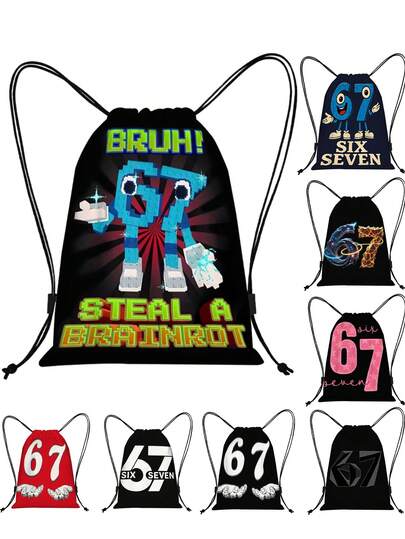 67 Six Seven Sports Backpack, Digital Printed Pattern Sports Drawstring Backpack, Random Printed Daily Backpack, Fashionable Pattern Backpack, Lightweight Large Capacity, Suitable For Fitness, Travel And Office Use, Perfect Gift For Men, Fathers, And Friends.
