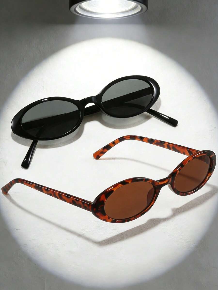 2pcs/Set Personalized Cat Eye Oval Frame Glasses For Teens - Multicolor - View 1