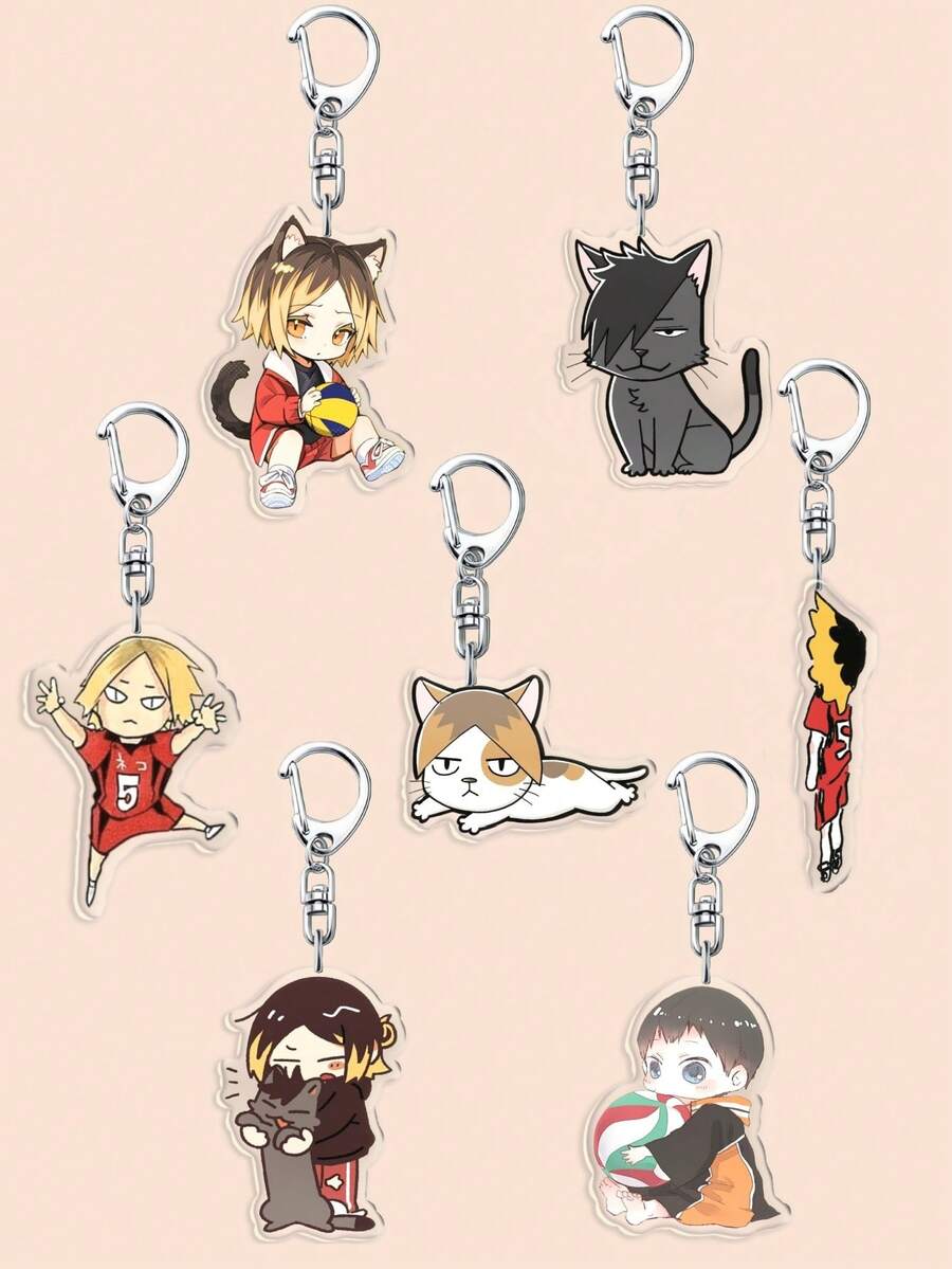 1个排球少年黑尾铁朗、孤爪研磨亚克力钥匙扣，可爱包包挂件，动漫人物钥匙扣，汽车钥匙扣，背包挂件，饰品配件，日常佩戴完美，送给朋友和粉丝的绝佳礼物 - 彩色 - 查看 1