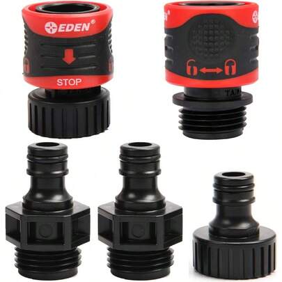 Eden 95210 - Manguera de jardín de alta calidad conexión rápida con función de parada de agua y bloqueo juego de 5 piezas