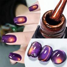 MEET ACROSS 1pc Purple-Golden Flame Cat Eye Gel Nail Polish, 7ml Ultral Shine Glitter Magnetic Cateye Gel Polish , Semi Permanent Soak Off UV Gel Varnish Manicure Nail Art DIY For Home And Salon Nail Supplies - Multicolor - View 3