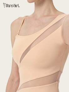 DonsGirl Áo liền quần ba lê nữ - Thiết kế cổ áo bất đối xứng gợi cảm và phối lưới co giãn, bộ đồ liền thân thời trang, phù hợp cho tập luyện/biểu diễn múa và mặc hàng ngày vào mùa xuân. - Bụi hồng - Xem 8