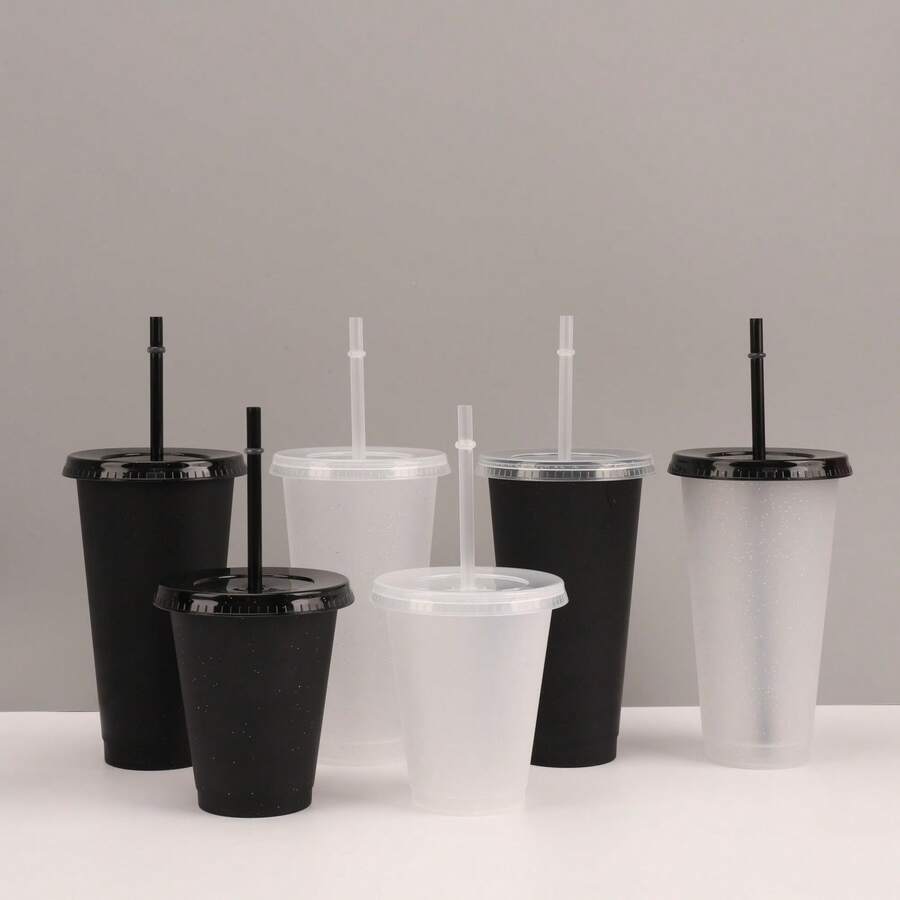 16oz/500ml 24oz/700ml Reusable Cup With Lid & Straw, Suitable For Cold & Hot Drinks, Can Hold Water, Milk, Oatmeal, Tea, Juice, Breakfast, Coffee, Beverages, Great For Cafes, Home, Restaurants, Parties, Offices, Also Suitable As Gifts For Father's Day, Mother's Day, Friends, Partners, Family, Teachers, Colleagues - Multicolor - View 1