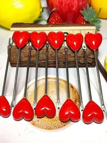 10pcs Heart-Shaped Fruit Forks Stainless Steel Dessert Forks Set, Home Kitchen Utensils, Suitable For Parties, Weddings, Gifts - Multicolor - View 8
