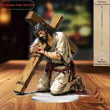 1 chiếc thánh giá Chúa Giê-su 2D phẳng bằng acrylic để bàn, có đế - Thiết kế quần áo dính máu, thích hợp trang trí nhà cửa, văn phòng, nhà thờ trong nhà/ngoài trời theo chủ đề tôn giáo - Món quà Phục Sinh và Kitô giáo hoàn hảo cho bạn bè và gia đình - Nhiều màu - Xem 6