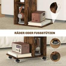 Side Table, C-Shaped Serving Trolley, 4 Wheels, 3 Compartments, 40 X 30 X 69 Cm, Rustic Brown - Rust Brown - View 7