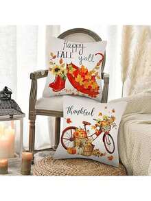 EstiloJuego De 4 Fundas De Almohada De OtoñO De 18 X 18 Pulgadas, Funda De CojíN De Lino Para Sofá, DecoracióN De OtoñO, Adecuado Para La DecoracióN Del Hogar (Estilo D)VersióN Mejorada - Tipo D - Ver 5