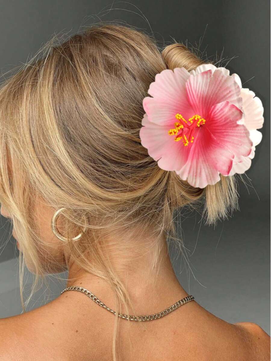 مشبك شعر بزهرة واحدة للنساء، مشابك شعر على شكل زهرة الخبيزة للعطلات، مشابك شعر كبيرة جميلة لشعر سميك ورفيع، إكسسوارات شعر بزهرة البلوميريا، مشبك شعر أنيق - متعدد الألوان - مشاهدة 1