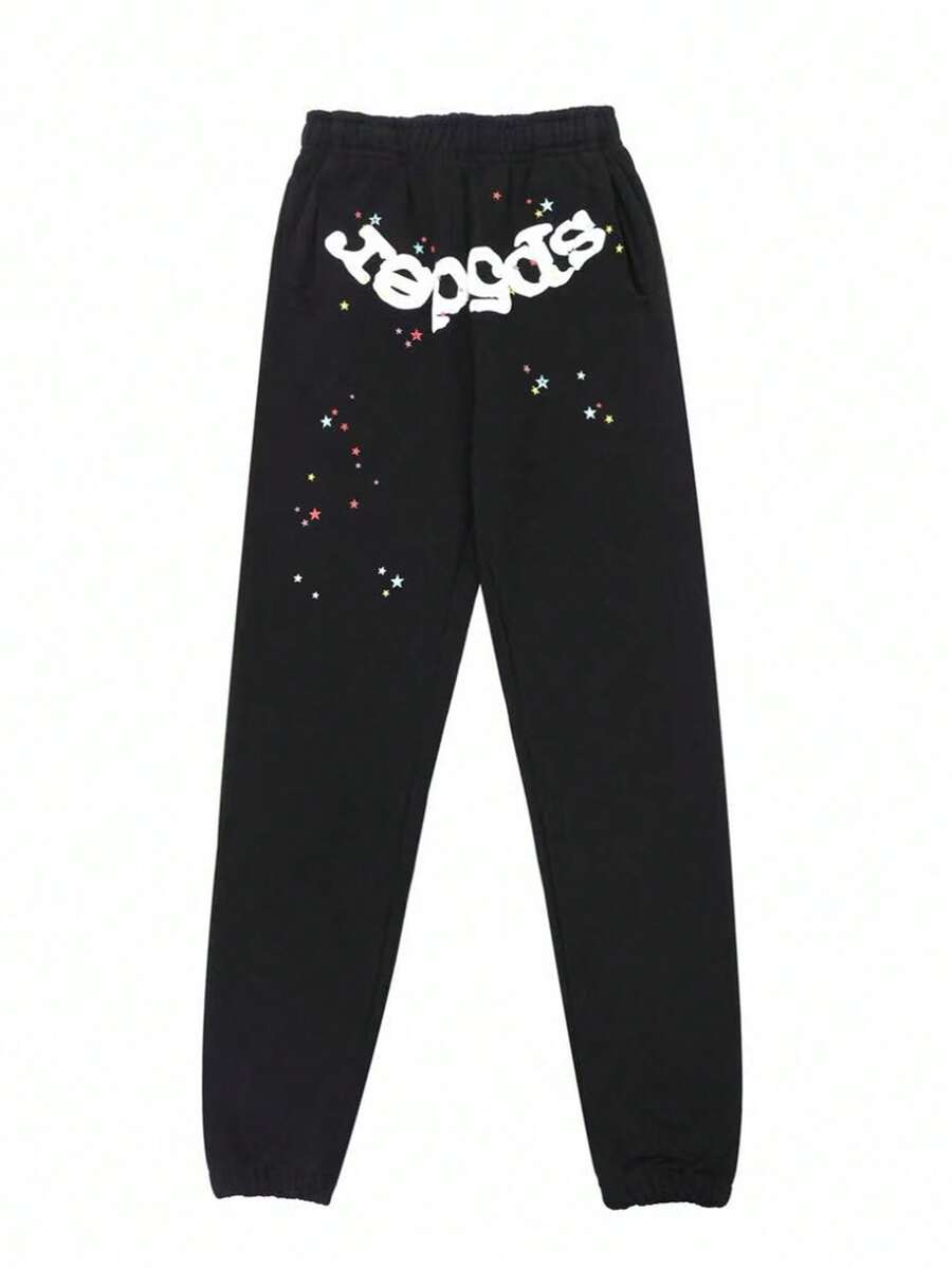 Men's Hip-Hop Letter Printed Harajuku Retro Sweatpants, Streetwear Pants, Suitable For Both Men And Women - 黑色 - 查看 1