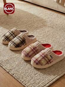 秋冬毛绒一脚蹬拖鞋，保暖室内棉质情侣家居拖鞋，防滑鞋底 - 彩色 - 查看 2