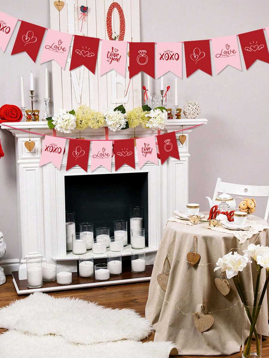Decorações do Dia dos Namorados - Conjunto de Decoração do Dia dos Namorados - Sem Necessidade de DIY, Guirlanda, Faixa e Decoração Pendurada em Forma de Coração em Feltro Vermelho, Rosa e Branco, Adequado para o Dia dos Namorados, Decoração de Festa de Aniversário de Casamento.