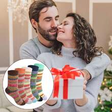 Pack de 5 calcetines térmicos de invierno, calcetines retro casual, calcetines de punto clásicos, calcetines térmicos de lana para el hogar para senderismo y montañismo en invierno,37286383 - Color caoba - Ver 6