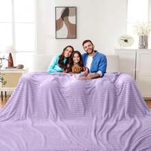 Bnuitland Oversized King Flannel Stripe Pattern Blanket 120x120 Inches, 300GSM Soft Extra Large For Couch,Bed, Lightweight Fuzzy Fleece 10x10 Huge Blanket For Whole Family, Light Purple - ColorC - 查看 1