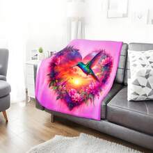 Blanket  Flannel  Ultra-Soft and Warm Throw, 280gsm Blanket for Couch, Bed,  Heart Shape Hummingbird Floral Sunset Pink Background , Lightweight, Machine Washable, office student dormitory nap blanket home sofa cover blanket, Cozy Gift Idea. - Verschiedenfarbig - Übersicht 4