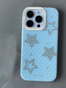 Cute Polka Dot Rhinestone Star Glossy Protective Phone Case, Suitable For IPhone 17 Pro Max/17 Pro/17/16/15/14/13 Pro Max, Shock-Resistant Frame And Back Cover, Gift Packaging - Baby Blue - View 4