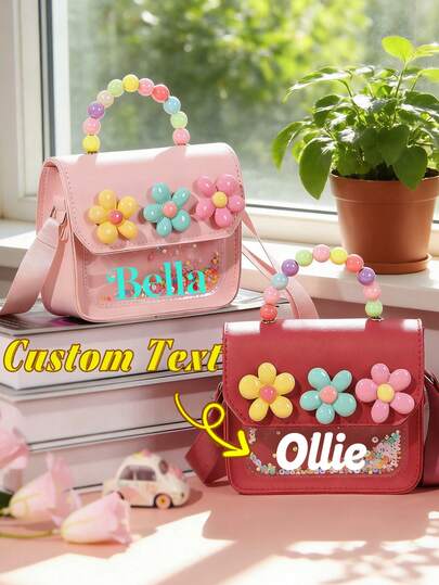1 pieza Bolso mini personalizado como regalo, Bolso con nombre personalizado, Cartera con flores, Bolso bandolera mini lindo como regalo de Navidad o cumpleaños para niña.