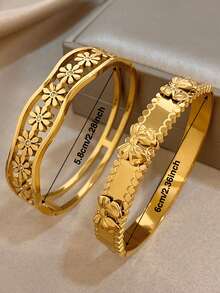 Bộ vòng tay bằng thép không gỉ mạ vàng 18K sang trọng, thanh lịch, họa tiết hoa rỗng và hình học, phù hợp cho nữ, thích hợp làm quà tặng Ngày Valentine, tiệc tùng, dạ hội, đeo hàng ngày, lễ hội, năm mới, đám cưới, đi biển, Giáng sinh, kỷ niệm, quà tặng mẹ, trang sức phong cách Boho, quà sinh nhật, quà tặng phù dâu và nhiều dịp khác. - Nhiều màu - Xem 3