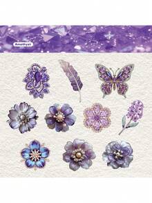 10pcs/Set Crystal Diamond Pearl Rose Butterfly Mini Pocket Stickers, Suitable For Mini Landscape Pocket Stickers, Can Be Pasted On Luggage, Computers, Cups, Phone Cases, Refrigerators, Walls, Helmets, Cabinets, Boxes, Etc.