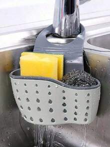 1pc Sink Hanging Drain Basket With Silicone Storage Box, Adjustable Shoulder Strap Drain Rack, Sponge Holder, Faucet Hanging Basket, Kitchen Storage Bag, Perfect For Storing Sponges And Rags In The Kitchen - Beige - View 2