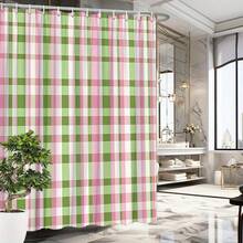 1pc Green, Pink & White Plaid Shower Curtain - Traditional Scottish Aesthetic, Polyester, Washable, 179.83x179.83 Cm With  Hooks, Bathroom Decoration For Bathtub, Bathroom Decor | Plaid Pattern | Durable Shower Curtain - Nhiều màu - Xem 2