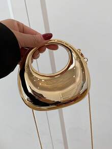新款亚克力迷你手提包，时尚手拿包，个性化新月形晚宴包，单肩链条斜挎包 - 金色 - 查看 9