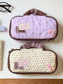 1个可爱大容量多功能带提手铅笔盒，铅笔袋，学校文具收纳盒，返校季，学习用品，铅笔袋，文具、账单、化妆品、办公用品收纳袋，返校季，学习用品，铅笔袋，书包 - 彩色 - 查看 3