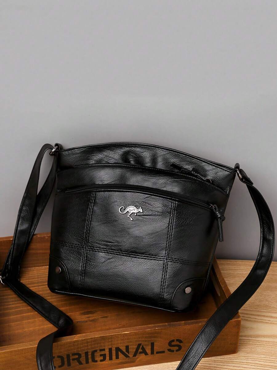 女士软皮斜挎包，中年单肩包，春秋新款，多隔层，大容量，刺绣铆钉装饰，可调节肩带