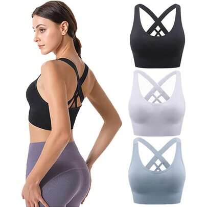 Sujetadores deportivos para pilates, sujetador deportivo con tirantes cruzados, tops cortados con copas acolchadas removibles, soporte de alto impacto, para yoga, running, fitness