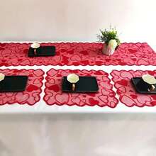 Valentine's Day Themed Red Heart Lace Table Runner, Featuring An Exquisite Hollowed-Out Heart Pattern. A Must-Have For Anniversary Parties, Weddings, And Romantic Celebrations. A Perfect Home Decor Item To Enhance The Ambiance Of Your Dining Table. Suitable For Birthday Parties, Baby Showers, And Holiday Decorations. - Multicolor - View 9