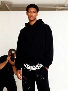 Men's Hip-Hop Letter Printed Harajuku Retro Sweatpants, Streetwear Pants, Suitable For Both Men And Women - 黑色 - 查看 4