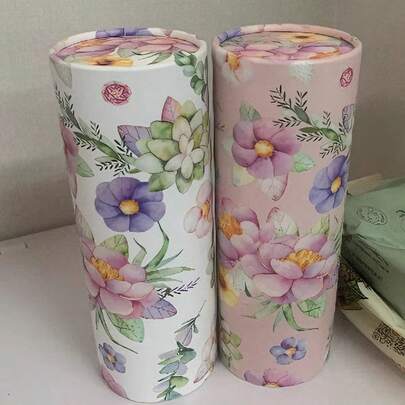 1pc Fashionable & Decorative Cylindrical Tissue Box With Textured Floral Pattern, Suitable For Bedroom Desk, Living Room Coffee Table, Car Cup Holder, And Dorm Desk