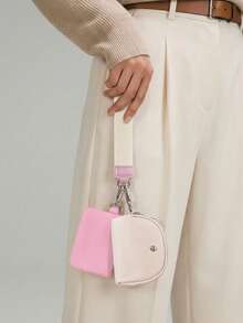 Dual Pouch Wristlet Wallet Fashion Keychain Wristlet Bag Cards For Women Men, Cash & Coins, Detachable Keychain & Card Holder, Stylish & Portable For Everyday & Sports Use Travel Wallet Coin Wallet Christmas Gifts, Holiday Gifts - 粉紅白色 - 查看 1