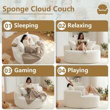 55"L Oversized Round Chaise Longue Chair Indoor, Corduroy Sponge Single Sofa, Oversized Round Chairs, Modern Sleeper Chair For Living Room,Projection Room, Wide Armrest Chairs Black - trắng - Xem 3
