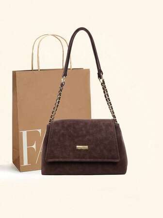 秋冬时尚复古哑光PU皮女士单肩包，别致链条翻盖磁扣方形包，欧美风手提包，适合日常、通勤、约会、购物，大容量单肩/斜挎包