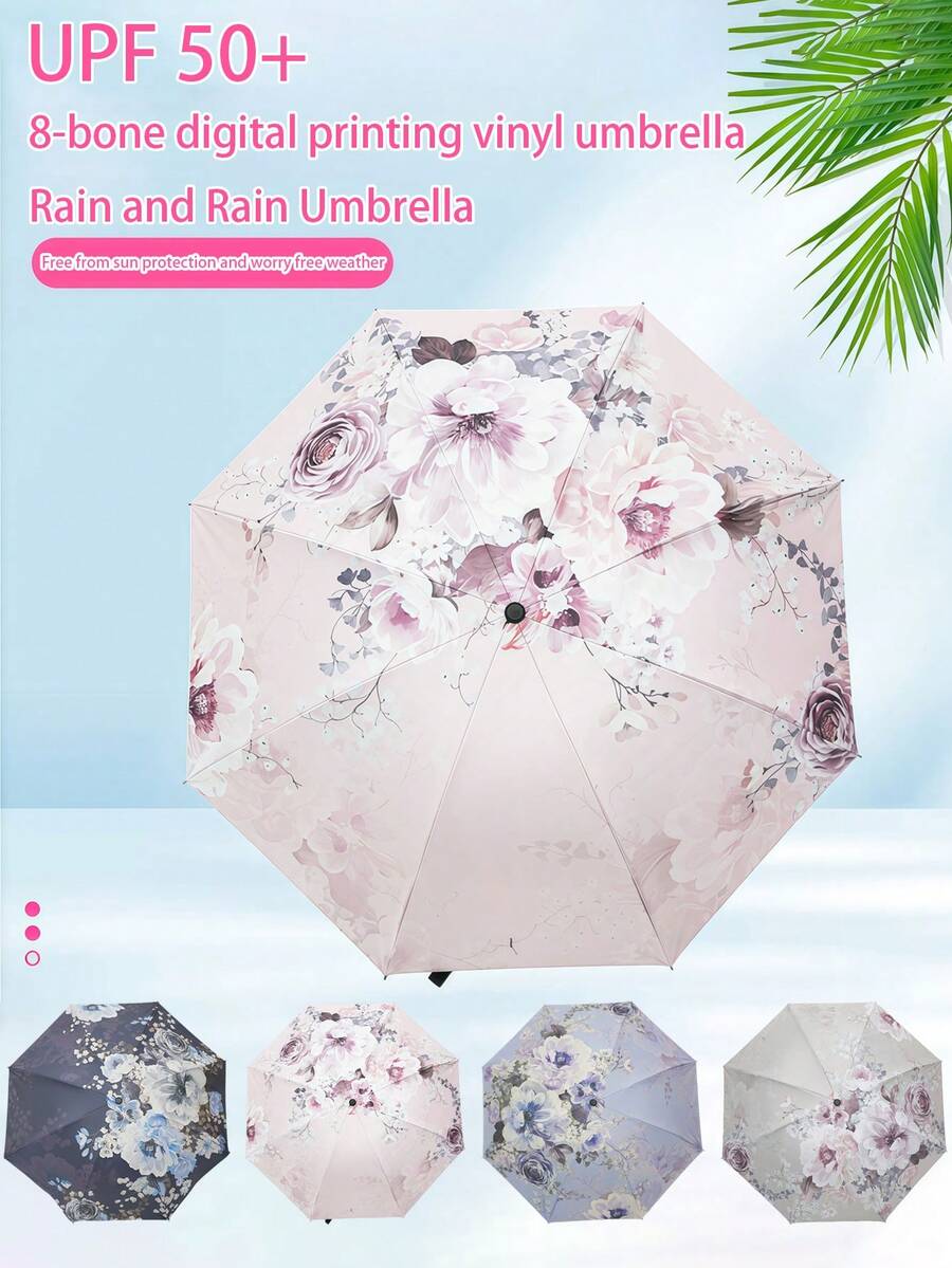 1pc Digital Print Sunshade Umbrella, High UV Protection, Thick Waterproof & Windproof, Suitable For Sunny And Rainy Days - As Shown - View 1