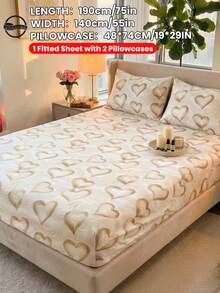 2/3件套情人节主题床上用品套装（不含床垫芯），甜美少女风卧室装饰，情人节爱心床垫套，床单，透气防起球床垫保护套，床笠，适用于标准双人床/大号双人床/特大号双人床/加州特大号双人床，可机洗，家居装饰，卧室装饰，情人节，金色，OEKO-TEX认证 - 彩色 - 查看 23