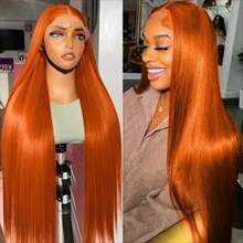 Ginger Orange 13x4 HD Lace Front Bob Wigs Pre Plucked Pre Bleached 180% Density Straight 13*4 Transparent Ear To Ear Lace Frontal Wig With Baby Hair For Women Synthetic Fibers Human Blended Hair Wig 8-34inch 350# - S350 - View 7