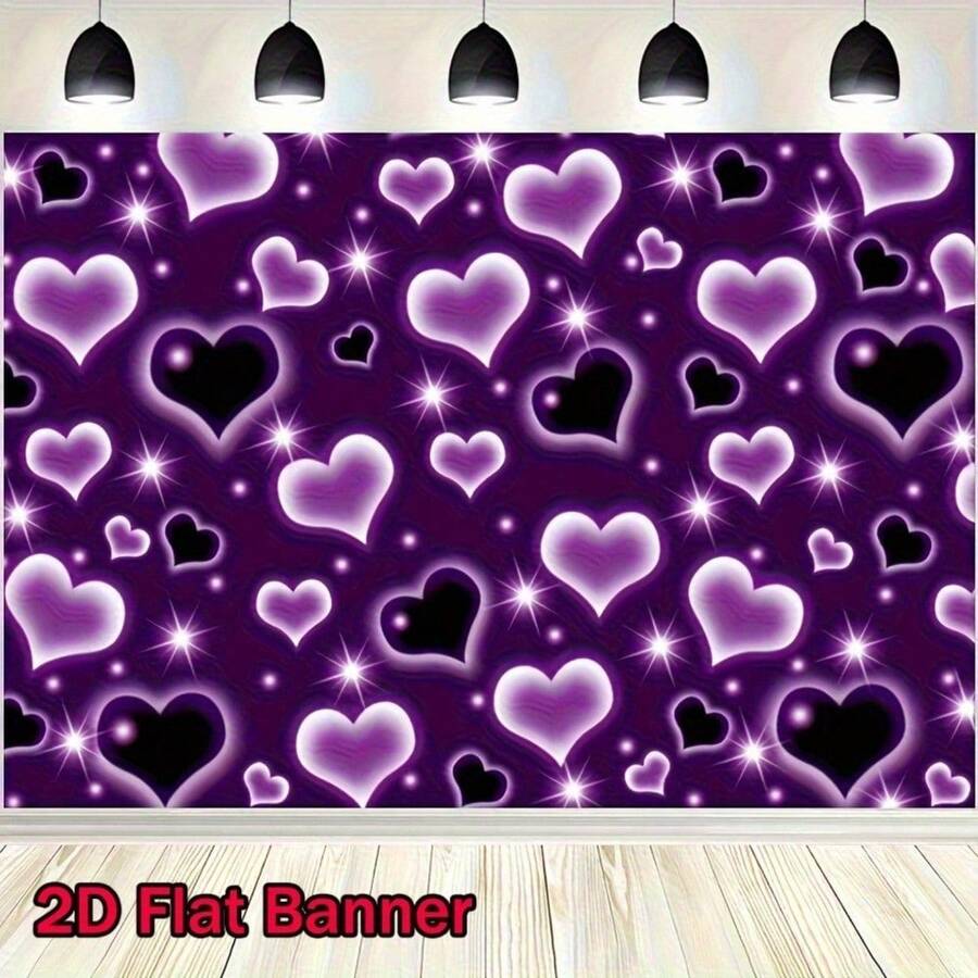 1 pieza Pancarta con diseño de corazón romántico para el Día de San Valentín, Cortina de fondo para el Día de San Valentín, Adecuada para decoración interior/exterior, decoración del hogar, decoración de habitaciones, decoración festiva, fiesta de Navidad, telón de fondo fotográfico, decoración del Día de San Valentín - Multicolor - Ver 1