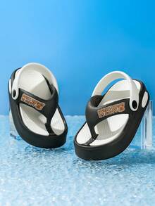 1 Pair Kids Flip Flops, Suitable For Toddlers And Little Kids, Casual And Outdoor Use, Water-Friendly - Black - View 2