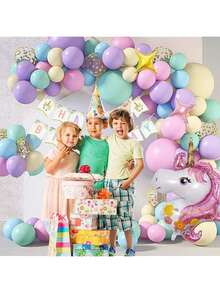 EstiloM A I Z I C Set De DecoracióN De CumpleañOs De Unicornio,147 Piezas,Con Globos De Aluminio 3D,Kit De Globos Macarons De EnsueñO,Adecuado Para NiñOs Y NiñAs,DecoracióN Para Interiores Y Ex(Macarons)VersióN Mejorada - azul plateado - Ver 8