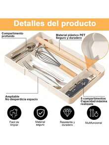 EstiloOrganizador De Cubiertos Bandeja Para Cubierto Expandible Cubertero Para CajóN De Cocina Separador Organizadora PláStico Ajustable Caja De Almacenamiento Con 5 Compartimentos Para Utensilio De CocinaVersióN Mejorada - 1 - Ver 3