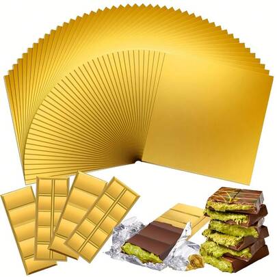100pcs Gold Foil Chocolate Bar Wrapping Paper, Suitable For Almond Chocolate Packaging, Candy Bars, Birthday And Christmas Party Gifts. Product Does Not Include Chocolate.